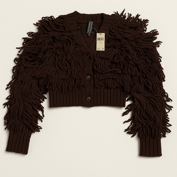 Anthropologie Sweaters - Anthropologie Brown Fringe Shag Knit Cardigan NWT Size M
